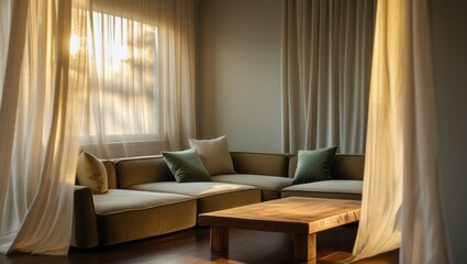 Obraz premium Sunlight streams into modern living room