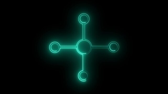 Neon glowing circle diagram concept, analysis scheme, logical, algorithm, flow chart drawing animation on black background.