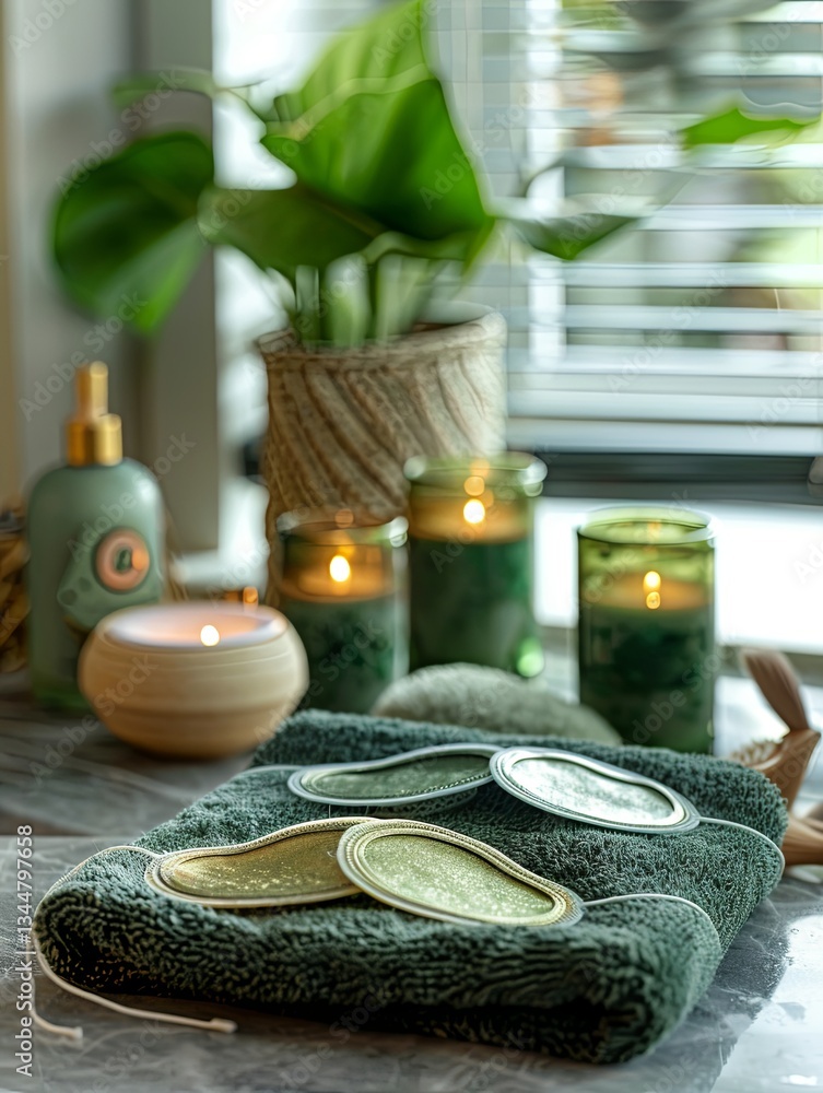 Aufkleber Luxurious spa setting featuring rejuvenating cosmetic masks and eye patches with soothing accessories in an elegant environment Generative AI