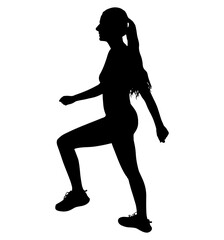 Silhouette of sporty woman practicing step aerobics, promoting healthy lifestyle and fitness. Vector illustration