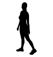 Full body silhouette of a sporty woman walking and relaxing. Vector illustration