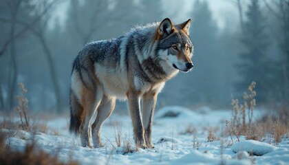 Obraz premium Majestic Gray Wolf in Snowy Winter Forest