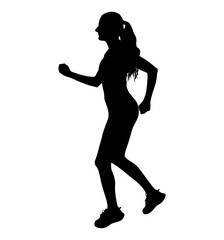 Silhouette of a female athlete running, promoting health and fitness. Vector illustration