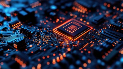 Fototapeta premium Intricate Abstract Close-Up of a Circuit Board with LED Lights