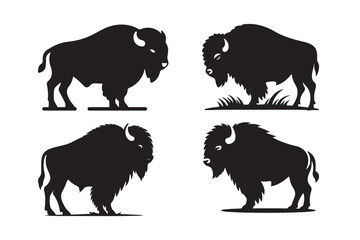 Silhouette icon Set of Bison , isolated on a white background