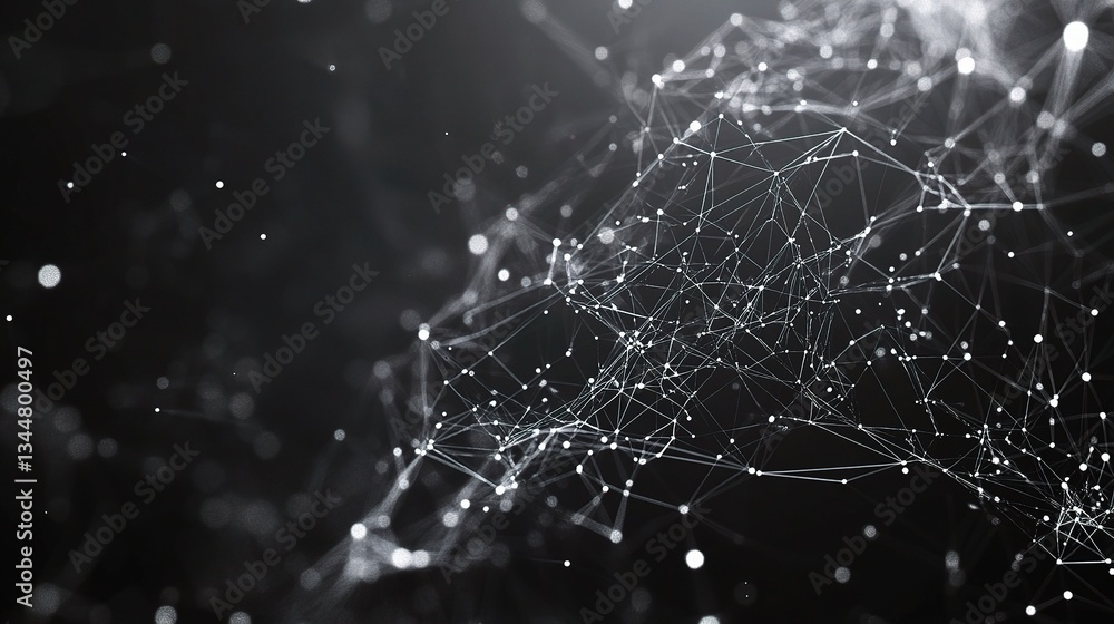 Poster abstract digital mesh of points and lines on a dark background
