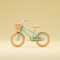 3D Render Kids Bicycle – Pastel Color Cute Bike with Basket