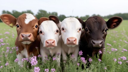 Cute baby cows in a field