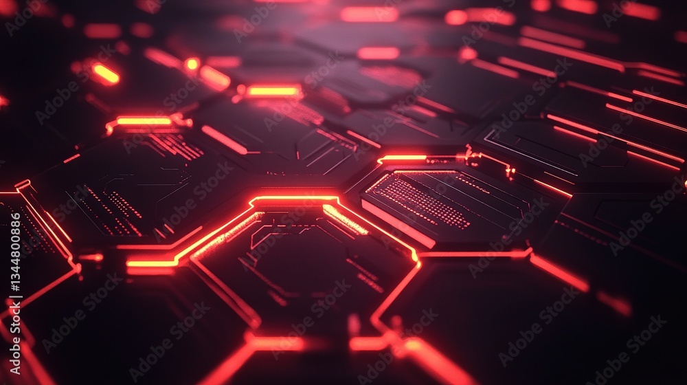 Poster abstract geometric background featuring hexagons in red glow