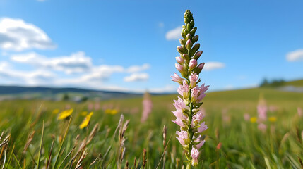 Closeup Of Pink Flower In A Meadow