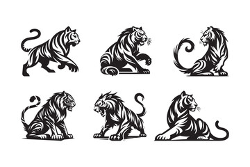Silhouette icon Set of Tiger , isolated on a white background