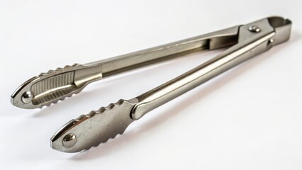 Stainless Steel Tongs on White Background