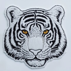 Fototapeta premium White tiger embroidered patch, studio shot, apparel, craft