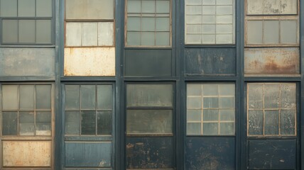 Weathered Metal Framed Windows Wall