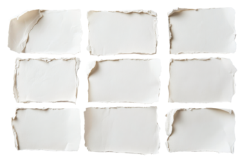Torn paper squares on clear background