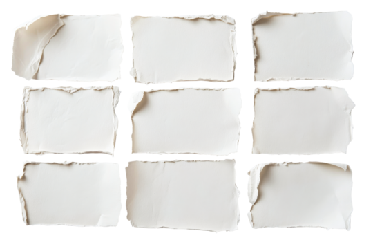 Torn paper squares on clear background