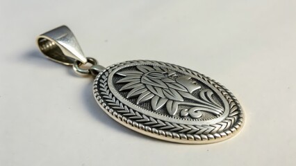 Silver Oval Pendant with Floral Design