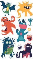 Obraz premium Colorful Monster Characters Set in Flat Minimalist Vector Style for Creative Design