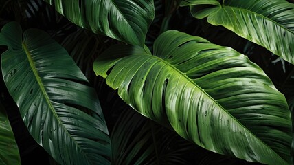 "Close-Up of Green Tropical Leaves Background