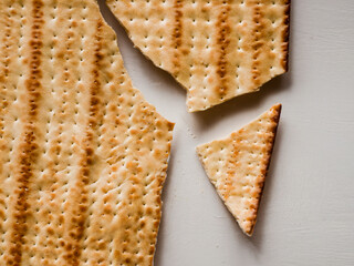 Close-up of broken matzah on surface