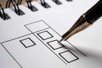 Close- up hand with black pen marking checklist box.