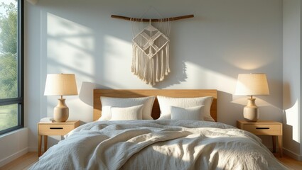 Sunrise bedroom with macrame wall art