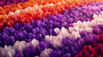 Obraz premium Vibrant tulip farm with symmetrical geometric design and colors