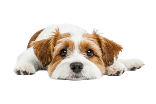 Cute dog resting on a white surface during daytime