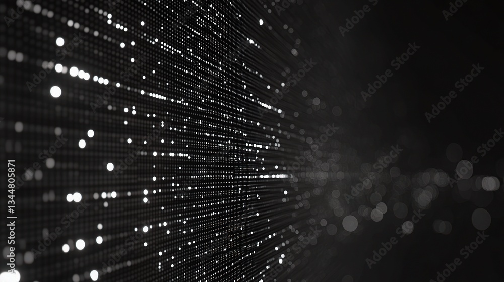 Poster pixelated grey digital background with tiny data elements in stream