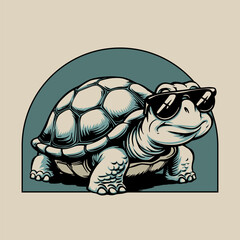 Turtle wearing eye glasses logo design illustration.