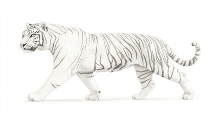 White tiger walking, studio shot, isolated, wildlife, graphic design