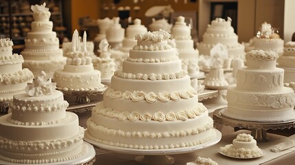 White cakes display for wedding options