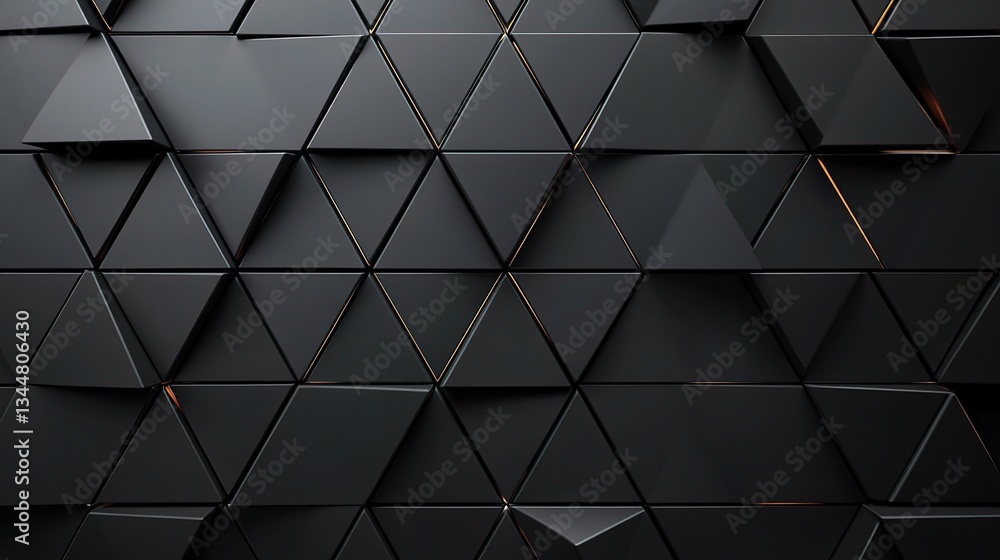 Poster abstract 3d render of black triangular tiles with glossy finish