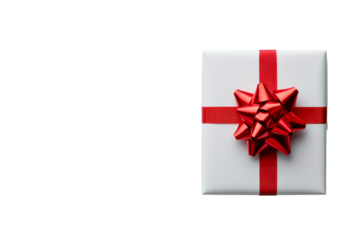 Wrapped gift box with red ribbon and bow