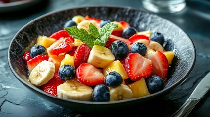 Fresh Fruit Salad with Mint Garnish