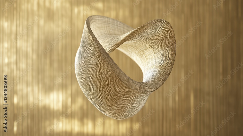 Aufkleber an abstract flowing form floats above a golden textured background