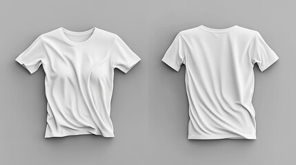 White T-shirt mockup, front and back, grey background, apparel design