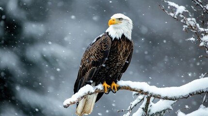 Bald Eagle Snow Perched Branch Winter.