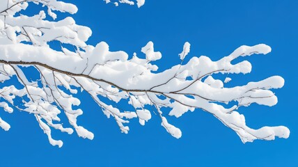 Snow Covered Branches Against Blue Winter Sky
