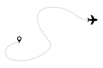 Dotted Line Airplane Path. Flight Route Tracking with Waypoint for Travel and Tourism. Vector Illustration