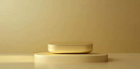 A gold colored display platform is shown in a studio setting