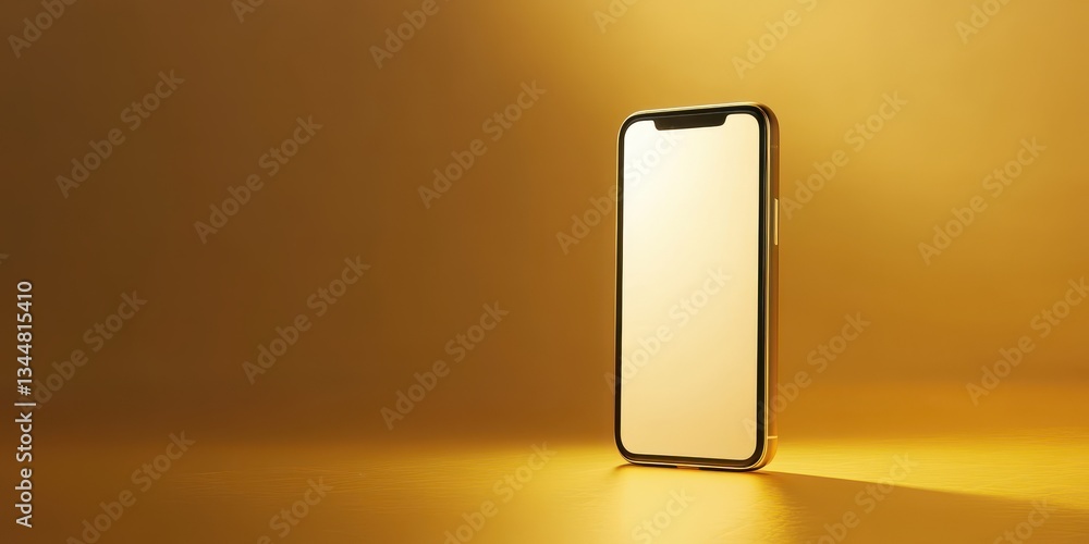 Poster a golden smartphone device displayed with a plain glowing background