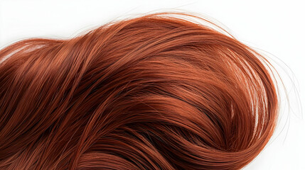 Naklejka premium Close Up Of Bronze Wavy Texture Hair Strands Isolated On White Background With Shiny Detail