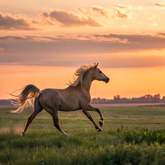 horse running in sunset