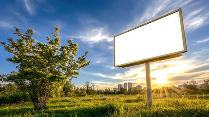 Empty billboard at sunset