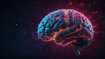 Vibrant Brain Illustration with Radiant Energy and Abstract Light Effects
