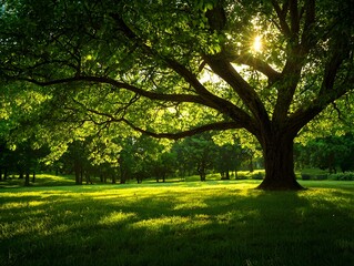 Photo of a Majestic Tree in a Sunlit Green Park