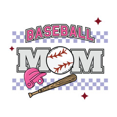 Baseball mom quote retro typography with cap, ball and bat t-shirt sublimation design