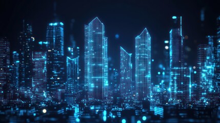 Fototapeta premium Futuristic digital city skyline at night