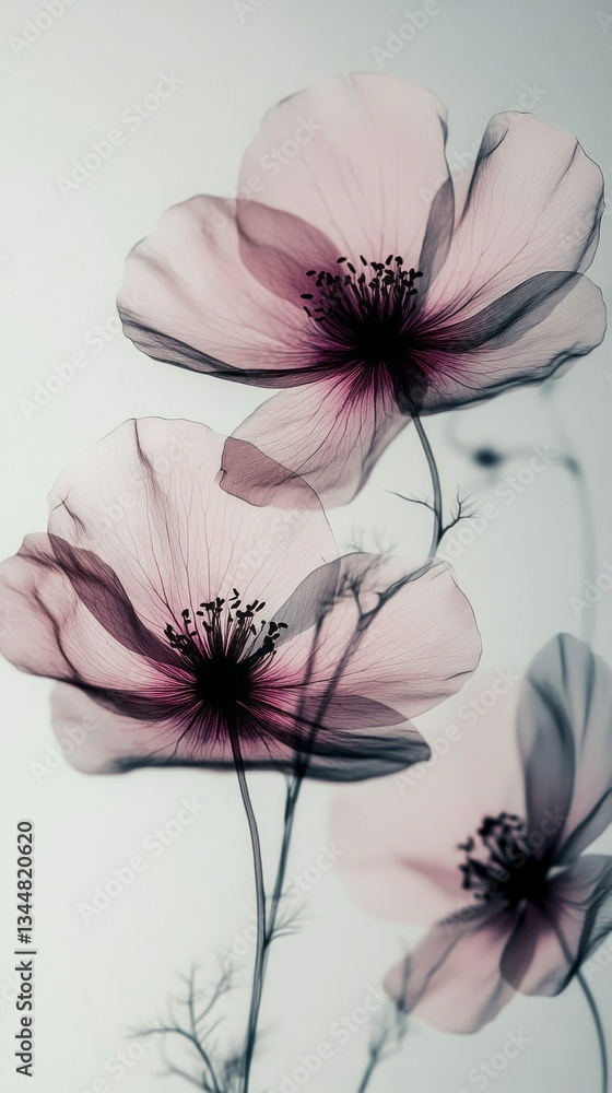 Aufkleber petals of gentle pink float gracefully, their delicate forms casting shadows upon a light backdrop. 